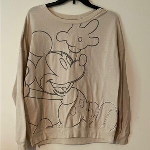 Disney Mickey Mouse longsleeve sweatshirt Top medium lightweight tan beige